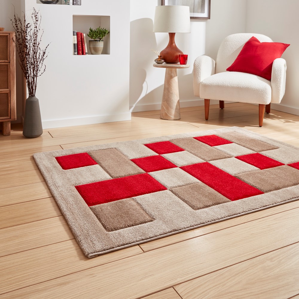 Brooklyn Modern Blocks Rugs BRK04 in Beige Red